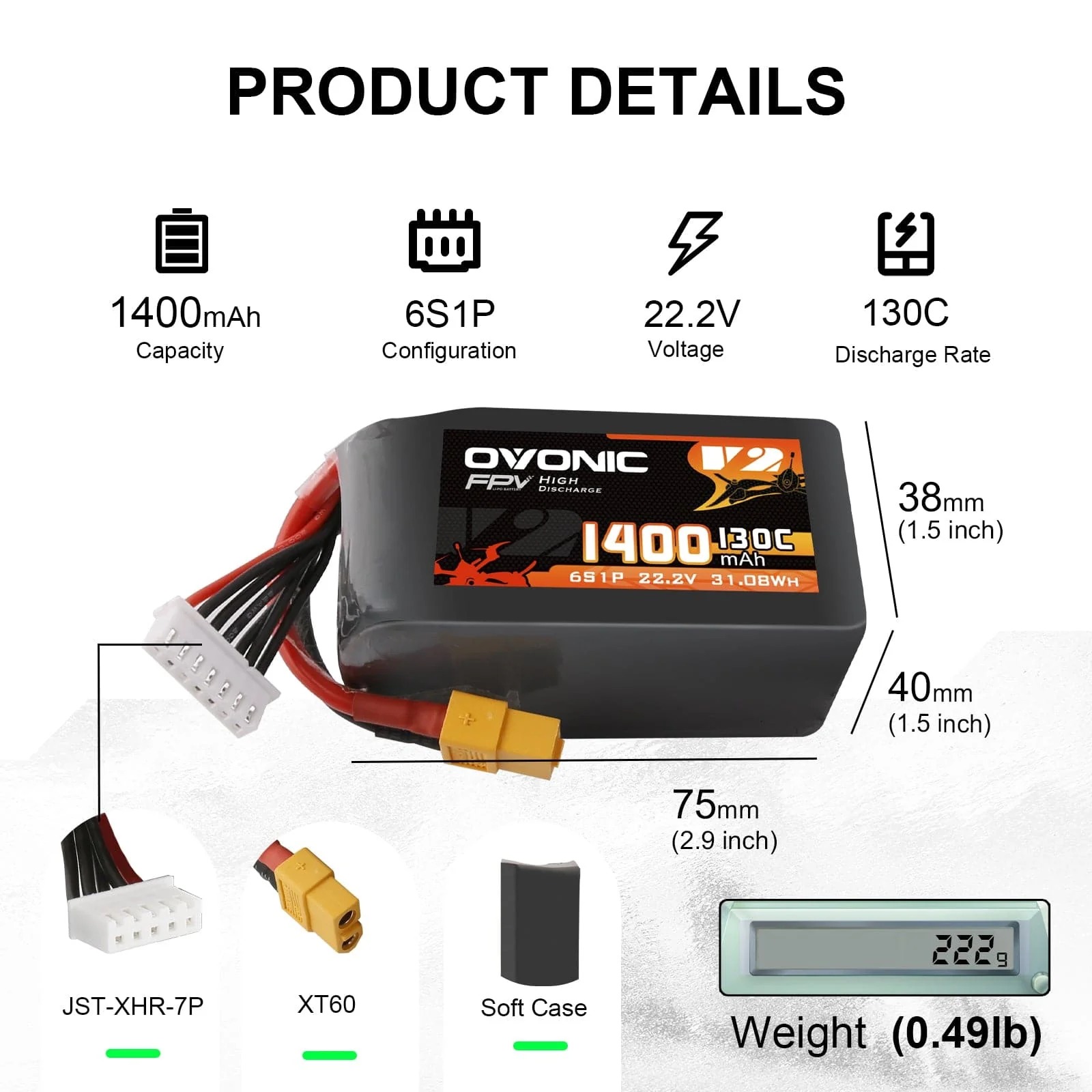 Walksnail Avatar Hd Goggles X - Ovonic 6S 1400mAh 130C Akumulator LiPo